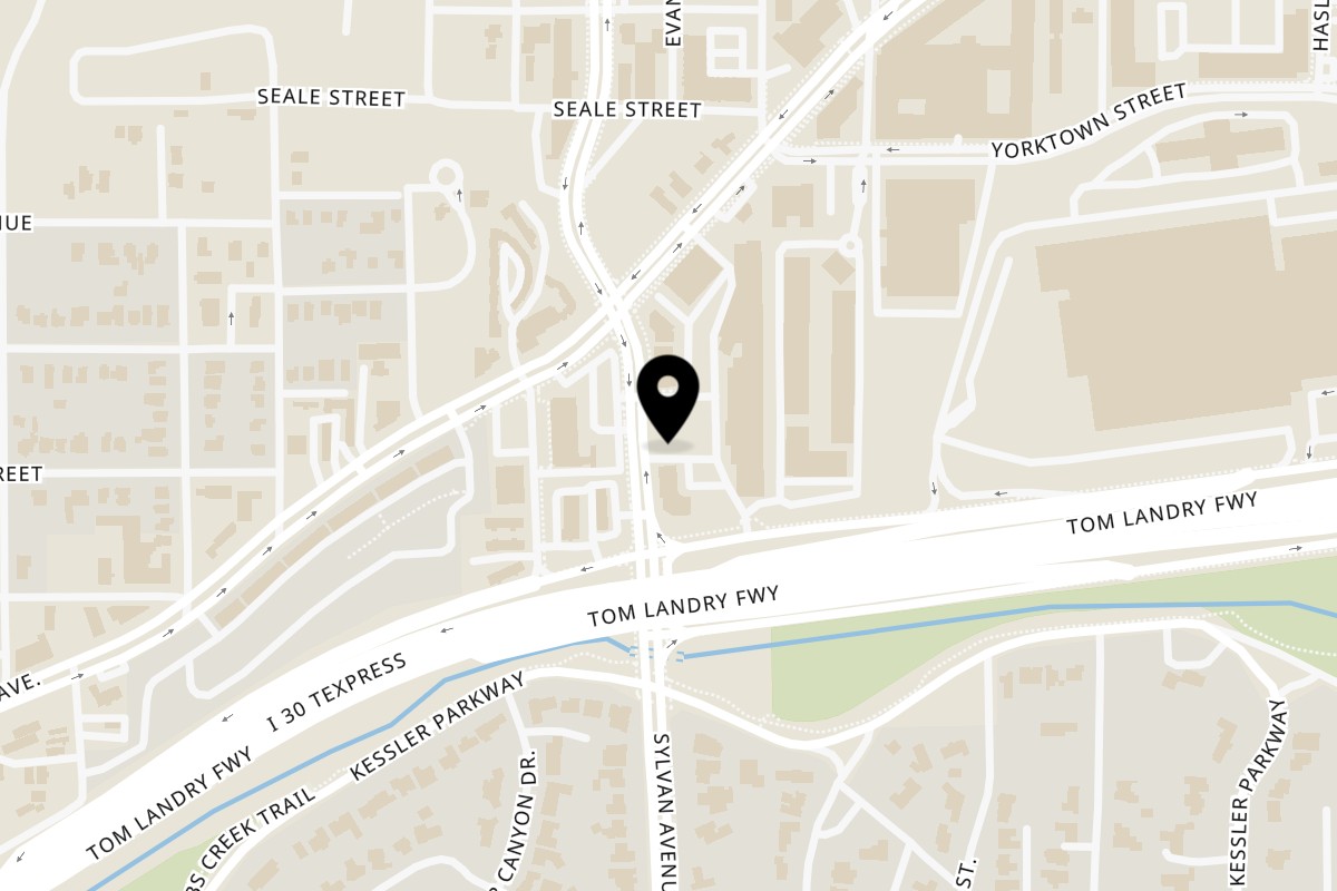 Map showing the location of Packin' Bowls on 1868 Sylvan Ave d150 in Dallas